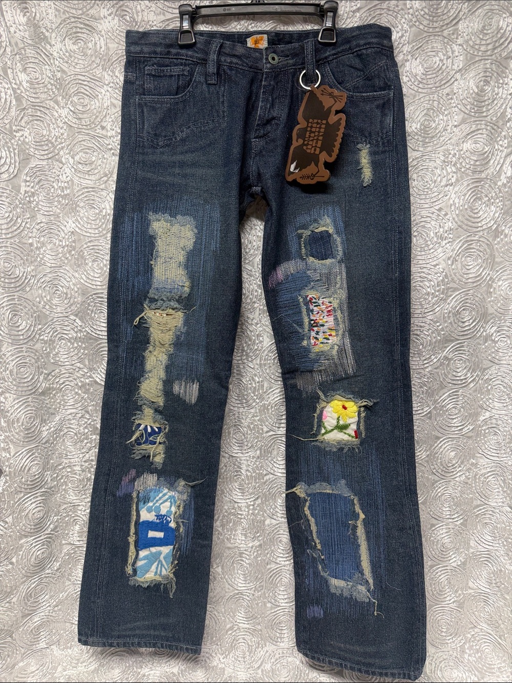 Antik Denim Straight Jeans with Colorful Patchwork